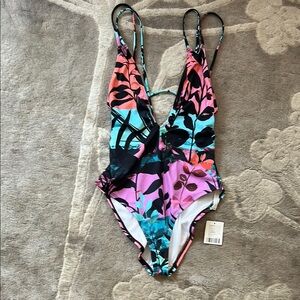 Urban Outfitters  vintage one peace, swimwear, low cut neck line. Pink/rose.